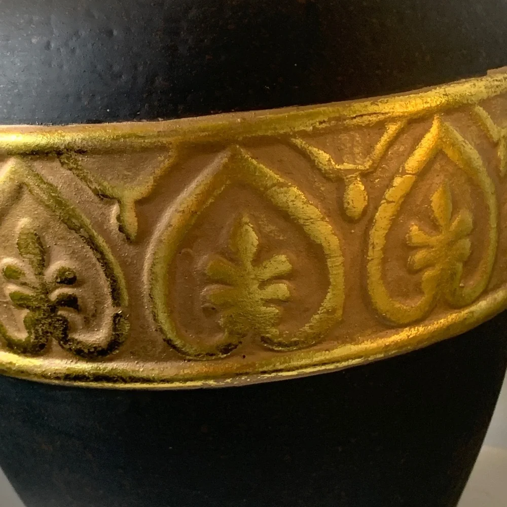 Dark brown gold leaf large ceramic decorative vase home decor shelf‎ vintage art